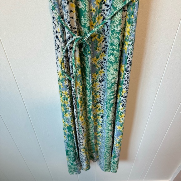 LOFT Green & Blue Stripe Floral Midi Dress - Picture 3 of 4